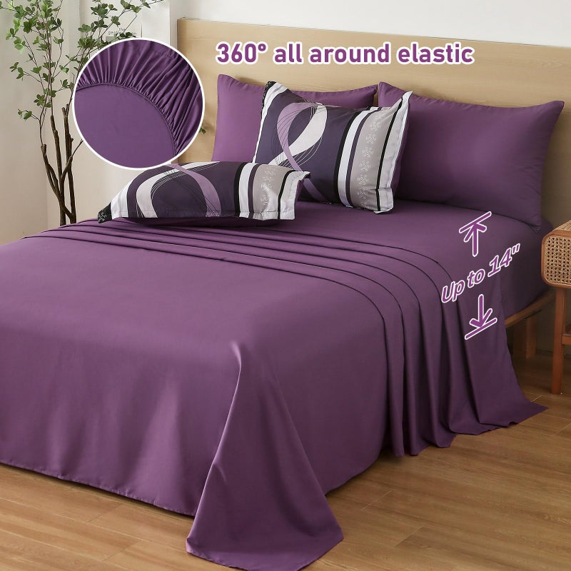 Anibedding Boho Comforter Set,8 Pieces Bed in a Bag Patchwork Striped Comforter Set,Purple Bed Set Queen Size,Soft Microfiber Boho Bedding Set for All Season(90"Ã—90") - Image 4