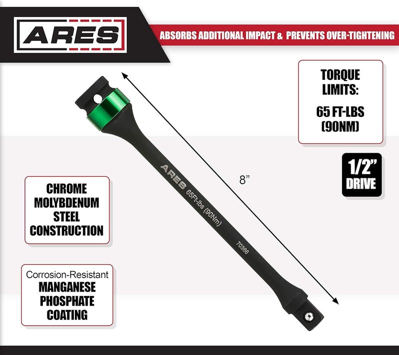 ARES 70366-65 Foot/Pound Torque Limiting Extension Bar - Chrome Moly 1/2-Inch Drive 8-Inch Long Impact Grade Bar - Flex Action Prevents Over-Tightening - Color Coded for Easy Identification - Image 2