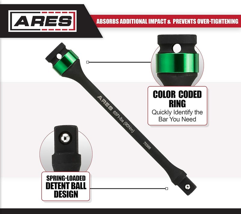 ARES 70366-65 Foot/Pound Torque Limiting Extension Bar - Chrome Moly 1/2-Inch Drive 8-Inch Long Impact Grade Bar - Flex Action Prevents Over-Tightening - Color Coded for Easy Identification - Image 3