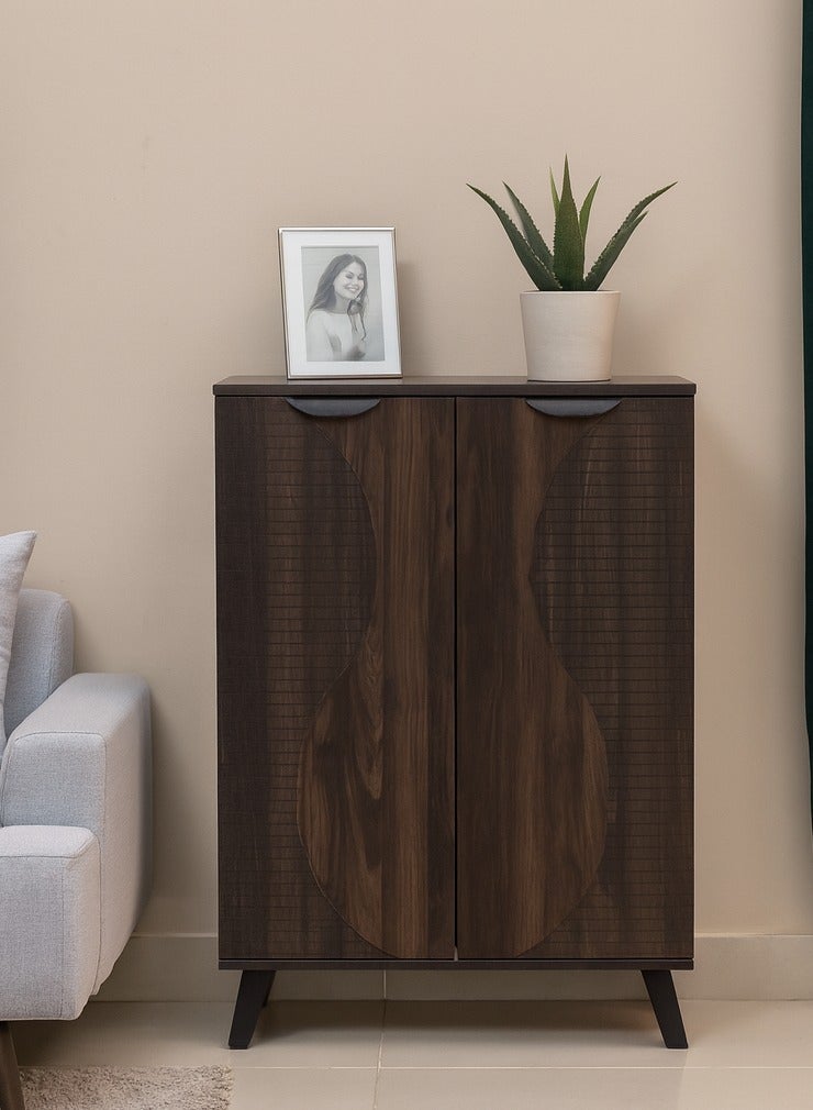 بيتي خزانة احذية خشبية أنيقة , بابين 5 رفوف خشب ماليزي - بني غامق مقاس  (110 سم × 35 سم × 80 سم) - Image 1