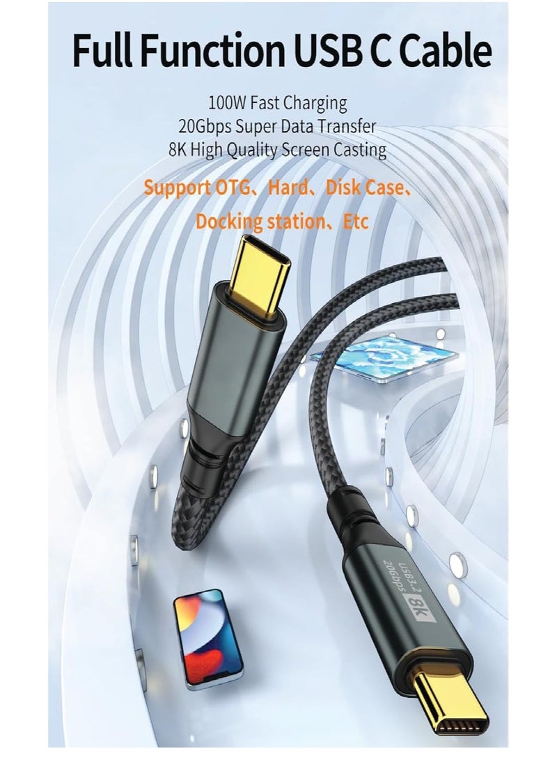 USB Type C to 3.2 3G Thunderbolt 3 Fast Charging and Data Transfer Cable 20GB i-Marker 8K 60Hz - V/5A 100W 1m Black, for Smartphone - Image 2
