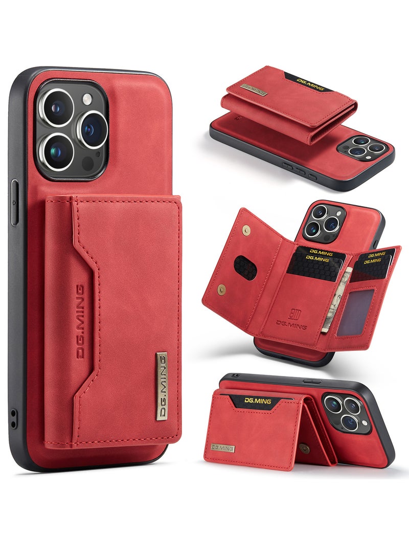 UNBLACK Wallet Case for Apple iPhone 15 Pro Max, DG.MING Premium Leather Phone Case Back Cover Magnetic Detachable with Trifold Wallet Card Holder Pocket (Red)  - Image 2