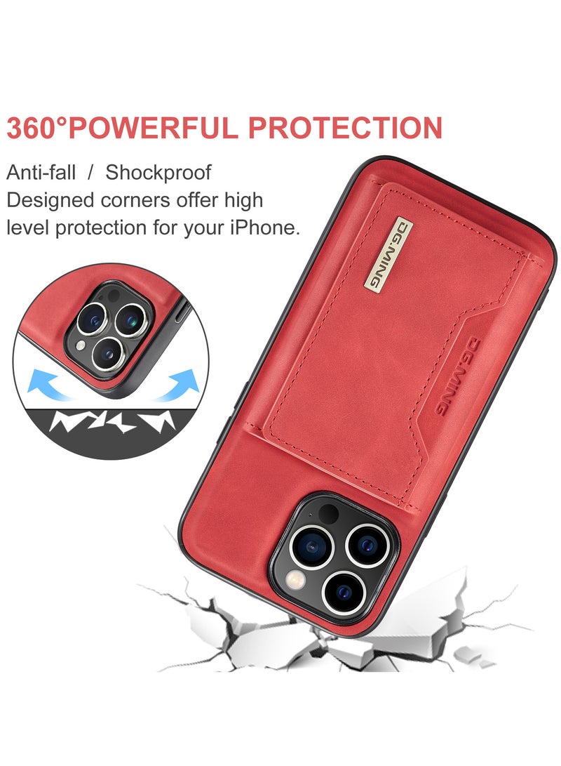 UNBLACK Wallet Case for Apple iPhone 15 Pro Max, DG.MING Premium Leather Phone Case Back Cover Magnetic Detachable with Trifold Wallet Card Holder Pocket (Red)  - Image 5