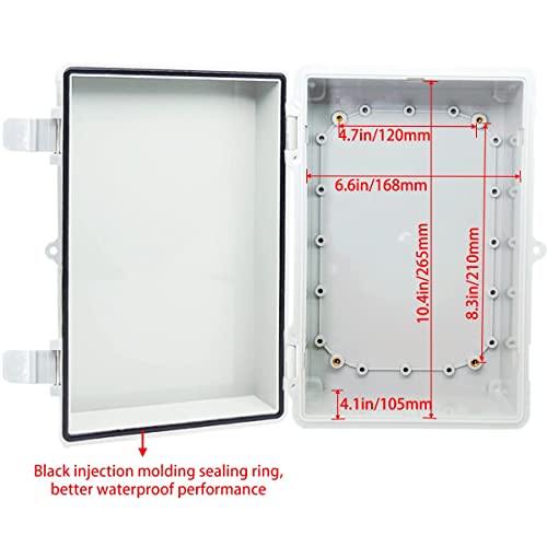 Otdorpatio Junction Box, Hinged Cover IP67 Waterproof ABS Project Box with 2 NPT 1/2" Cable Gland, Electrical Box Enclosure with Mounting Plate & Wall Bracket 11.4 x 7.5 x 5.5inch(290x190x140mm) - Image 4