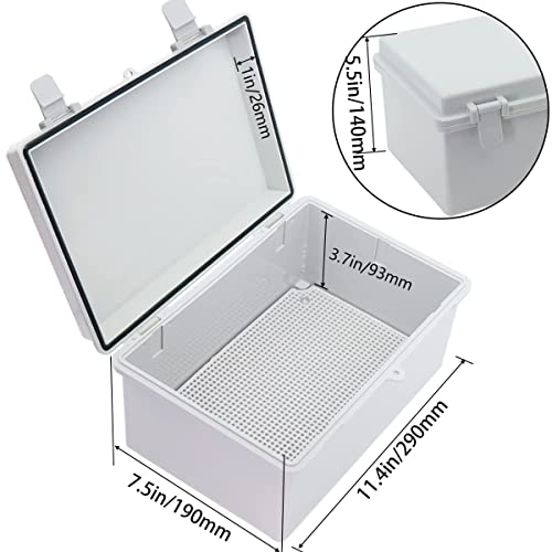 Otdorpatio Junction Box, Hinged Cover IP67 Waterproof ABS Project Box with 2 NPT 1/2" Cable Gland, Electrical Box Enclosure with Mounting Plate & Wall Bracket 11.4 x 7.5 x 5.5inch(290x190x140mm) - Image 3