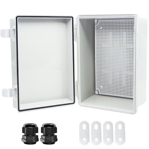 Otdorpatio Junction Box, Hinged Cover IP67 Waterproof ABS Project Box with 2 NPT 1/2" Cable Gland, Electrical Box Enclosure with Mounting Plate & Wall Bracket 11.4 x 7.5 x 5.5inch(290x190x140mm) - Image 1