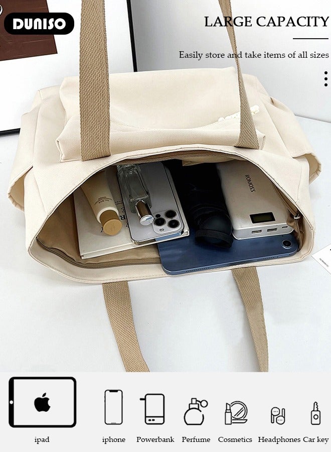 DUNISO Women's Shoulder Tote Bag Canvas Handbag For Women Large Capacity Bucket Bag Fashionable Travel Messenger Shoulder Bag For Ladies Girls College Students - Image 5