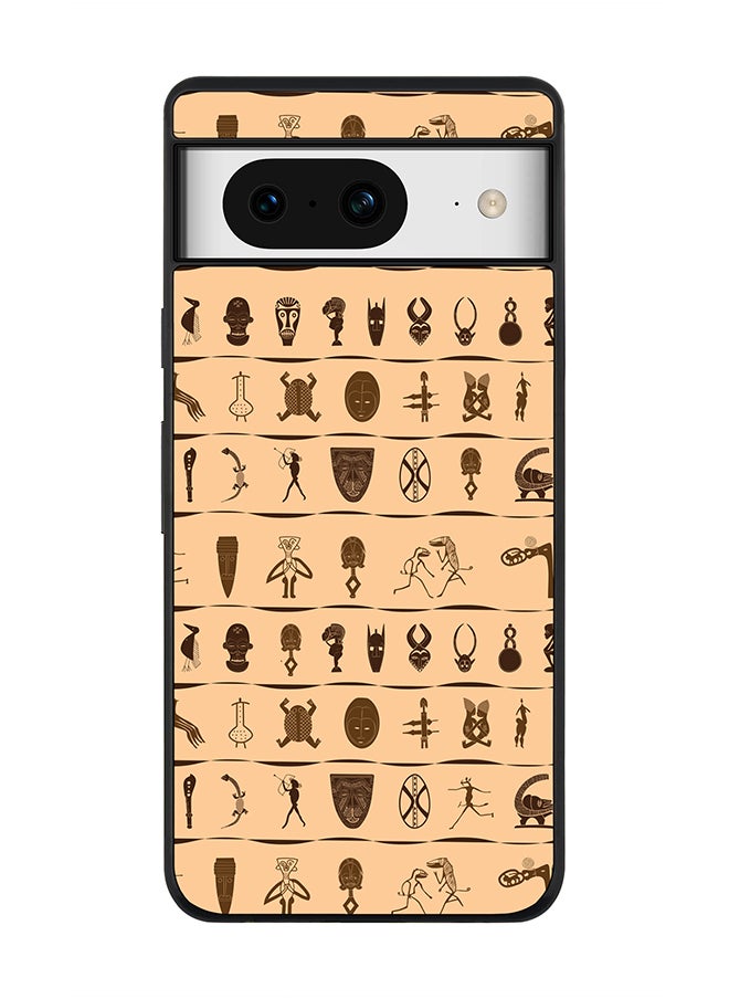 Stylizedd - Rugged Black Edge case for Google Pixel 8, Custom Slim fit Flexible Anti Drop Thin Phone Case Cover - Tribal Hieroglyphics - Image 1