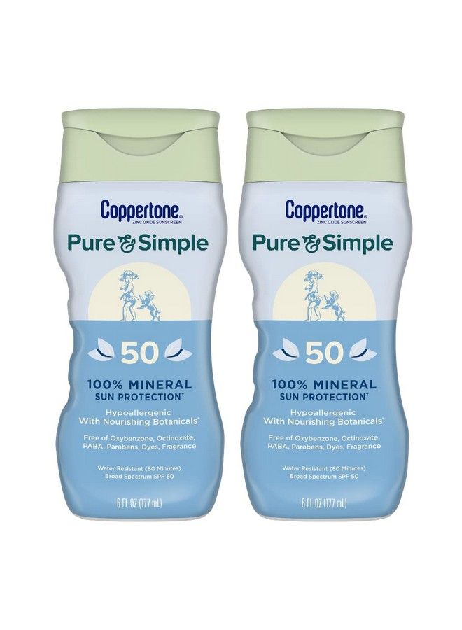 Coppertone Pure And Simple Sunscreen Lotion Spf 50 Broad Spectrum Sunscreen With Zinc Oxide 6 Oz Pack Of 2 - Image 1