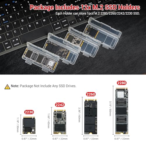 Kiorafoto EVA PU M.2 SSD Holder with 12 Clear M.2 NVMe Cases for 2280/2260/2242/2230 SSDs, Water-Resistant & Shockproof with Zipper Pocket & Carry Handle - Image 3