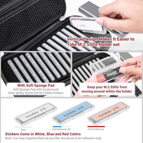 Kiorafoto EVA PU M.2 SSD Holder with 12 Clear M.2 NVMe Cases for 2280/2260/2242/2230 SSDs, Water-Resistant & Shockproof with Zipper Pocket & Carry Handle - Image 4