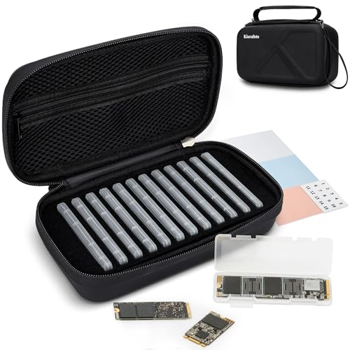 Kiorafoto EVA PU M.2 SSD Holder with 12 Clear M.2 NVMe Cases for 2280/2260/2242/2230 SSDs, Water-Resistant & Shockproof with Zipper Pocket & Carry Handle - Image 1