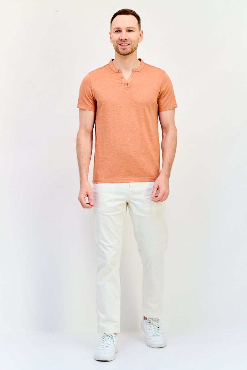 Celio Men Slip Neck Short Sleeve Solid T-shirt, Coral - Image 3
