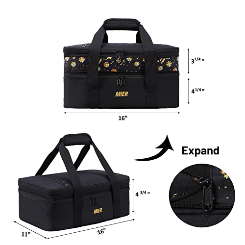 MIER Insulated Double Casserole Carrier Bag for Lasagna Lugger, Potluck Parties, Picnic, Beach, Fits 9 x 13 Inches Baking Dish, Casserole Dish, Expandable, Black - Image 2