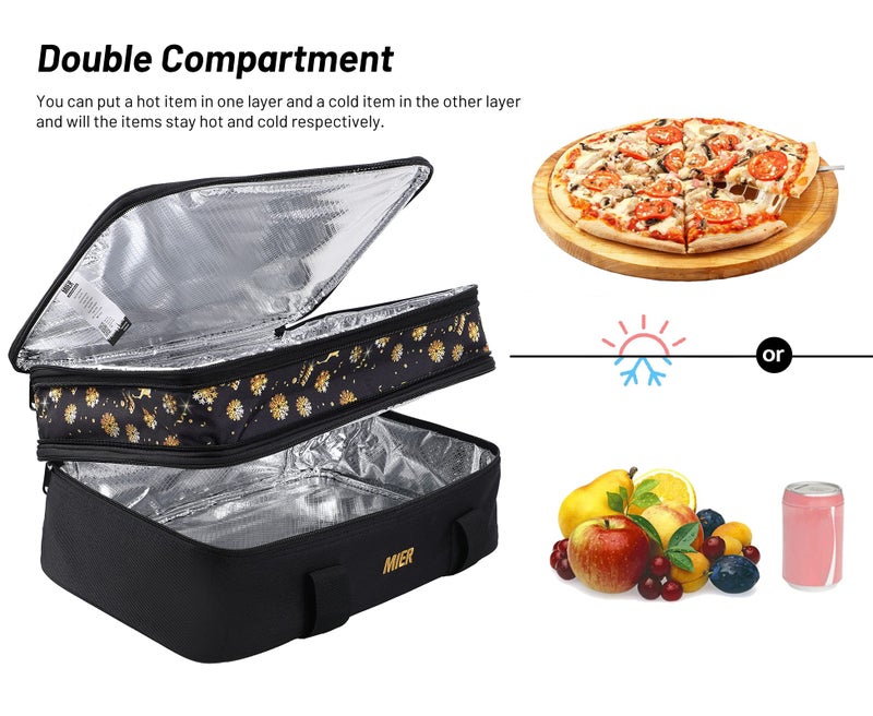 MIER Insulated Double Casserole Carrier Bag for Lasagna Lugger, Potluck Parties, Picnic, Beach, Fits 9 x 13 Inches Baking Dish, Casserole Dish, Expandable, Black - Image 3