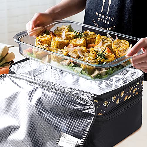 MIER Insulated Double Casserole Carrier Bag for Lasagna Lugger, Potluck Parties, Picnic, Beach, Fits 9 x 13 Inches Baking Dish, Casserole Dish, Expandable, Black - Image 4