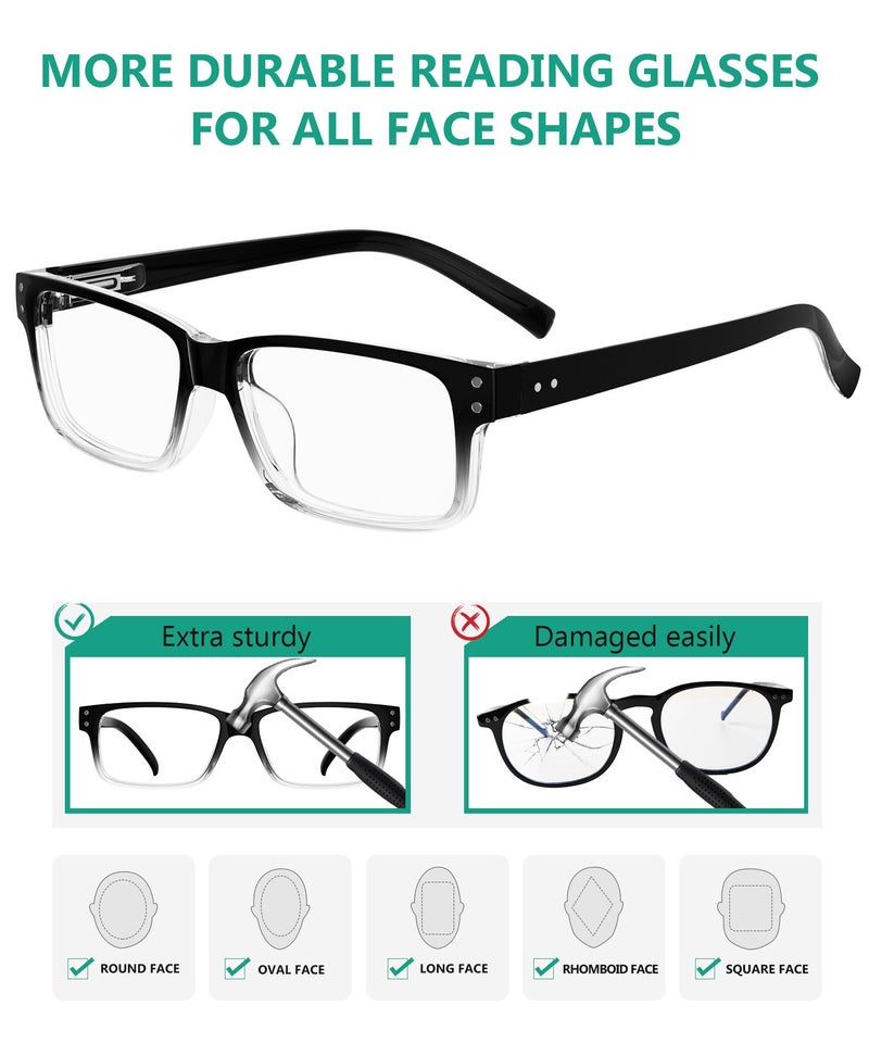 Eyekepper Vintage Reading Glasses for Men - 5 Pack Spring Hinges Classic Readers - Black-Clear Frame +2.00 - Image 3