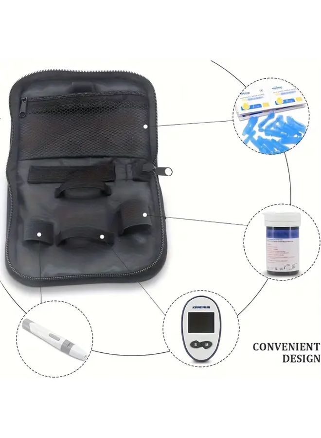 Black Portable Diabetes Travel Case Organizer Kit Blood Glucose Monitor Meter Storage Bag - Image 5