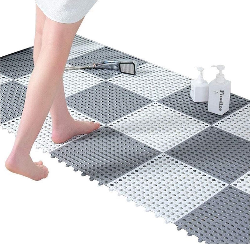Hidak بلاط تصريف غير قابل للانزلاق هيداك 12 × 12 بوصة حصيرة أرضية من PVC ناعم مقاوم للماء حصيرة حمام مطاطية غير قابلة للانزلاق مع ثقوب تصريف عمود للحمام والمطبخ والدش والمسبح والشرفة وصالة الألعاب الرياضية والمناطق الرطبة 6 - Image 1