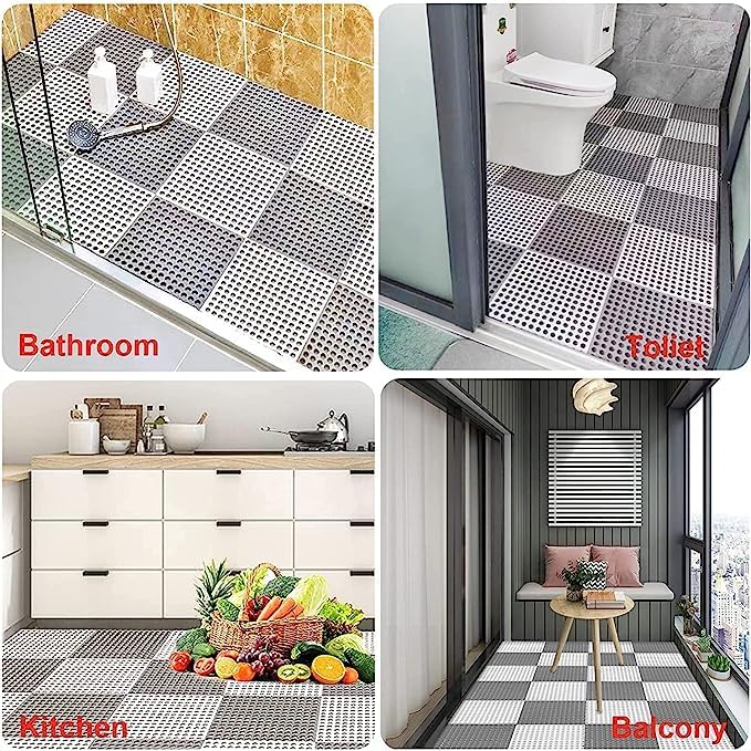 Hidak بلاط تصريف غير قابل للانزلاق هيداك 12 × 12 بوصة حصيرة أرضية من PVC ناعم مقاوم للماء حصيرة حمام مطاطية غير قابلة للانزلاق مع ثقوب تصريف عمود للحمام والمطبخ والدش والمسبح والشرفة وصالة الألعاب الرياضية والمناطق الرطبة 6 - Image 4