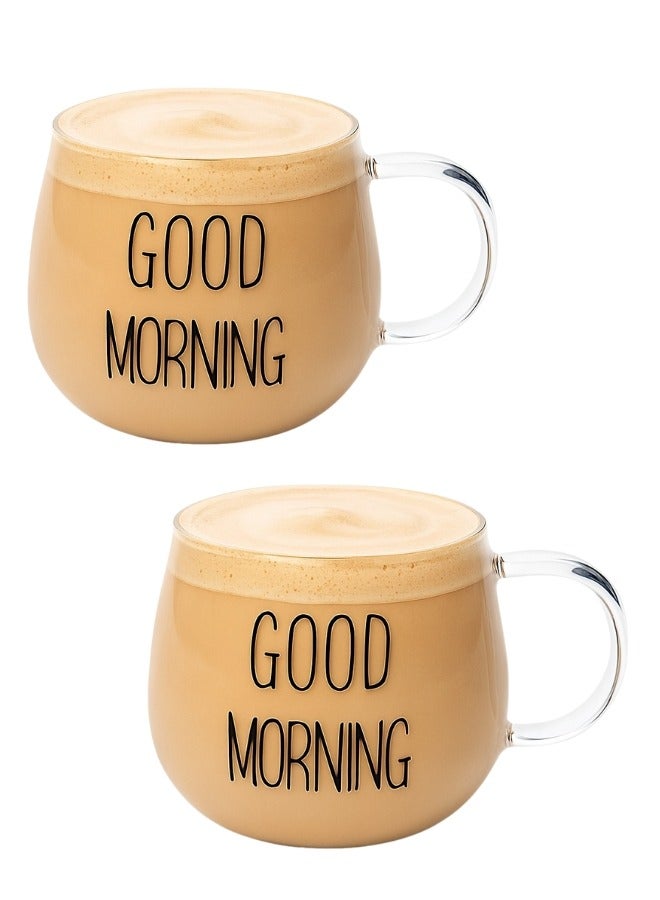 جود مورننغ 2 كوب إفطار زجاجي مصنوع من زجاج البورسليكات عالي الجودة بمقبض مقاوم للحرارة سعة 300 مل -شفاف - Image 1