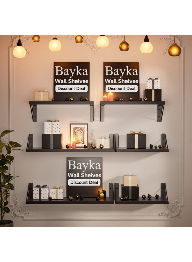 BAYKA Wall Shelves for Bedroom Decor, Floating Shelves for Wall Storage, Wall Mounted Rustic Wood Floating Shelf for Books,Small Wall Shelf for Bathroom,Kitchen,Living Room(Black and Gold，Set of 3 - Image 2
