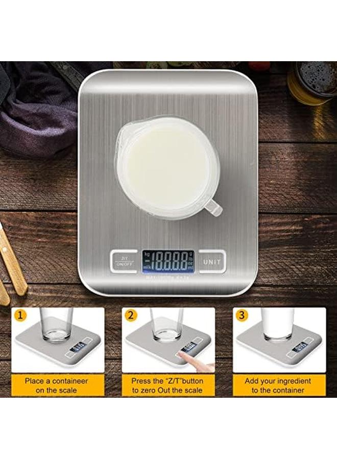 SKY-TOUCH Digital Food Scale Kitchen Scale Slim Stainless Multifunction Scale With Lcd Display And Tare Measuring Four Units Of Measure Conversion Batteries Included Silver - Image 4
