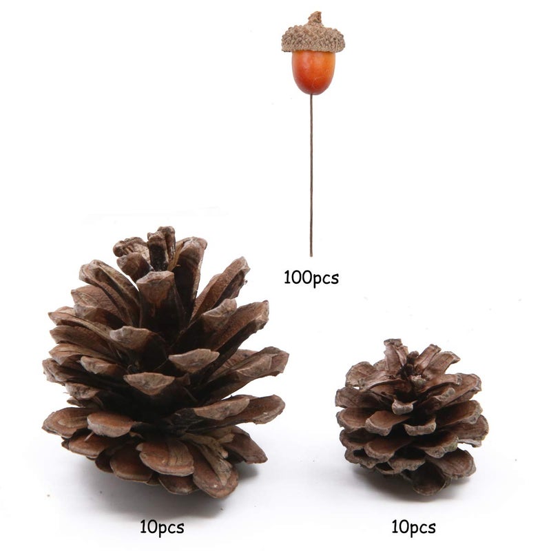 Apol Total 120 Pcs Artificial Acorns and Natural Pinecones Ornament Set for Home House Christmas Decoration Photo Props  - Image 3