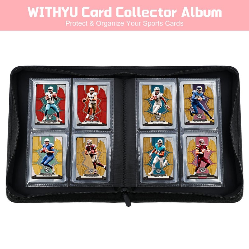 WITHYU حافظة ورق WITHYU تحمل 128 حافظة علوية، 4 جيوب بدون حلقات لحفظ البطاقات بقياس 3" x 4"، ألبوم بطاقات تجارية صغير لحافظة علوية للرياضة، TCG، MTG (وردي) - Image 4