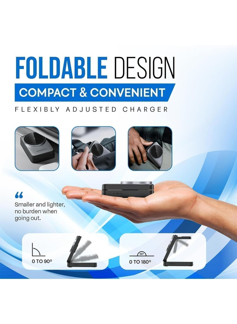 بيكنجينوس محطة شحن لاسلكية مغناطيسية قابلة للطي 3 في 1 مع إضاءة ليلية قابلة للتعديل - متوافقة مع ماج سيف لأجهزة آيفون وساعة أبل وسماعات آيربودز للاستخدام أثناء السفر وعلى طاولة السرير - Image 5