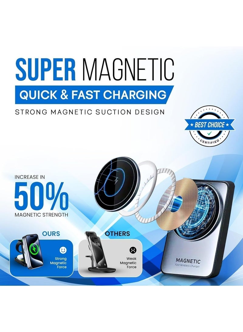بيكنجينوس محطة شحن لاسلكية مغناطيسية قابلة للطي 3 في 1 مع إضاءة ليلية قابلة للتعديل - متوافقة مع ماج سيف لأجهزة آيفون وساعة أبل وسماعات آيربودز للاستخدام أثناء السفر وعلى طاولة السرير - Image 3