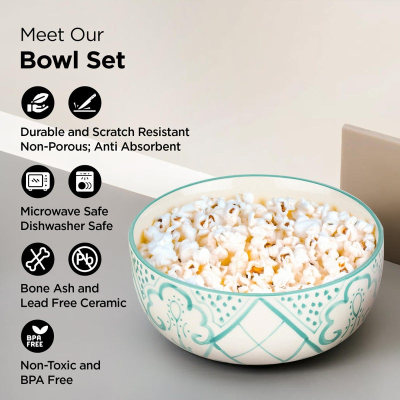 USHA SHRIRAM USHA SHRIRAM Ceramic Bowl For Snack & Dinner(4Pcs) | Ramen Soup Bowl Microwave Safe (1400ml, 300ml, 260ml, 120ml) | Snack Serving Bowl | Dinning Bowl Katoris For Dinner | Serving Bowl Set | Pasta Bowl - Image 2