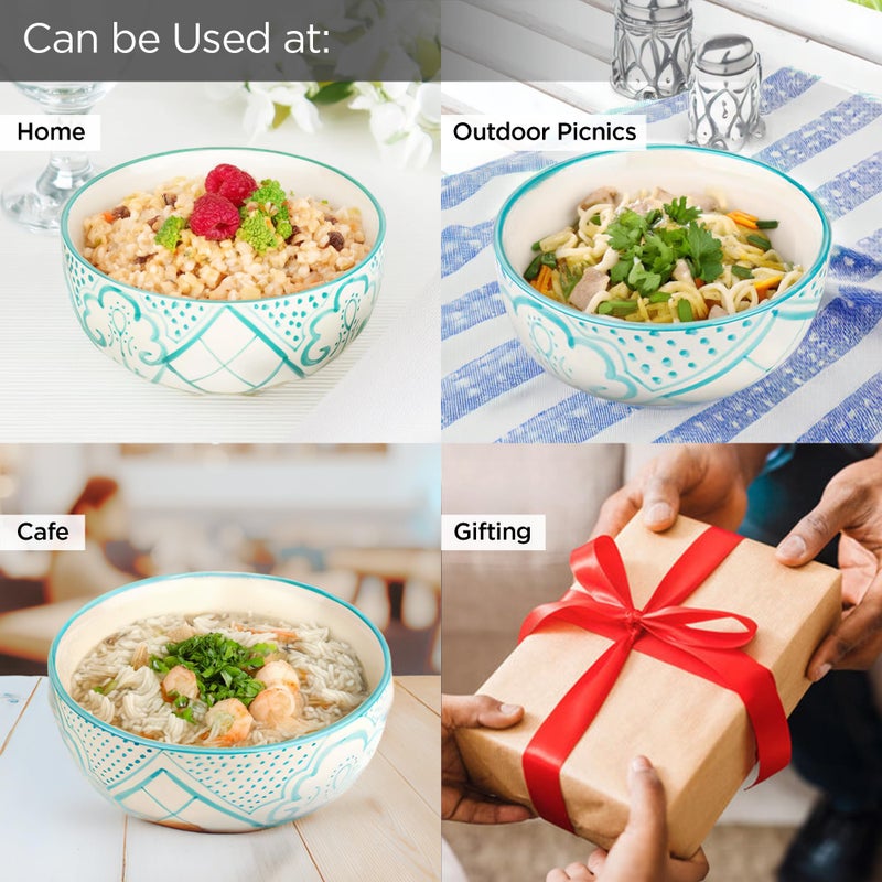 USHA SHRIRAM USHA SHRIRAM Ceramic Bowl For Snack & Dinner(4Pcs) | Ramen Soup Bowl Microwave Safe (1400ml, 300ml, 260ml, 120ml) | Snack Serving Bowl | Dinning Bowl Katoris For Dinner | Serving Bowl Set | Pasta Bowl - Image 4