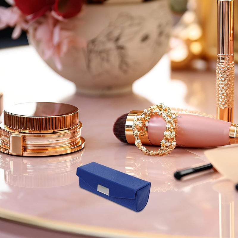 Small Lipstick Case Holder with Snap Button and Mirror, Portable Lip Balm Box for Outdoor Travel, Blue Textured Pattern Cosmetic Organizer for Women Random Color - Image 4