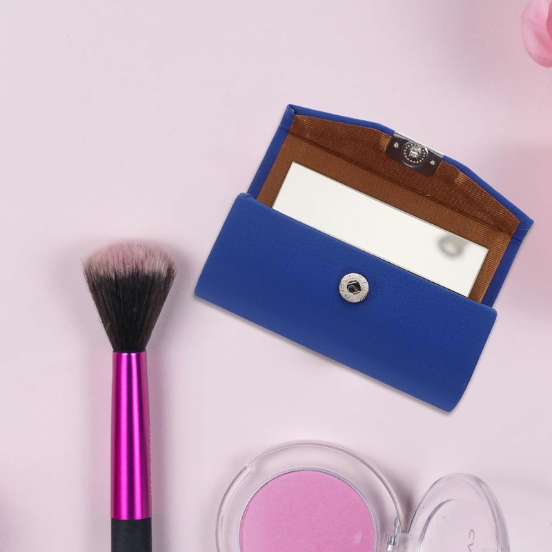 Small Lipstick Case Holder with Snap Button and Mirror, Portable Lip Balm Box for Outdoor Travel, Blue Textured Pattern Cosmetic Organizer for Women Random Color - Image 5