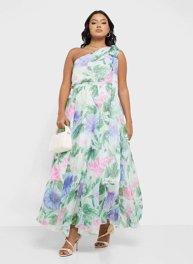 ايلا بلس فستان كتف واحد بنقوش الزهور - Image 1