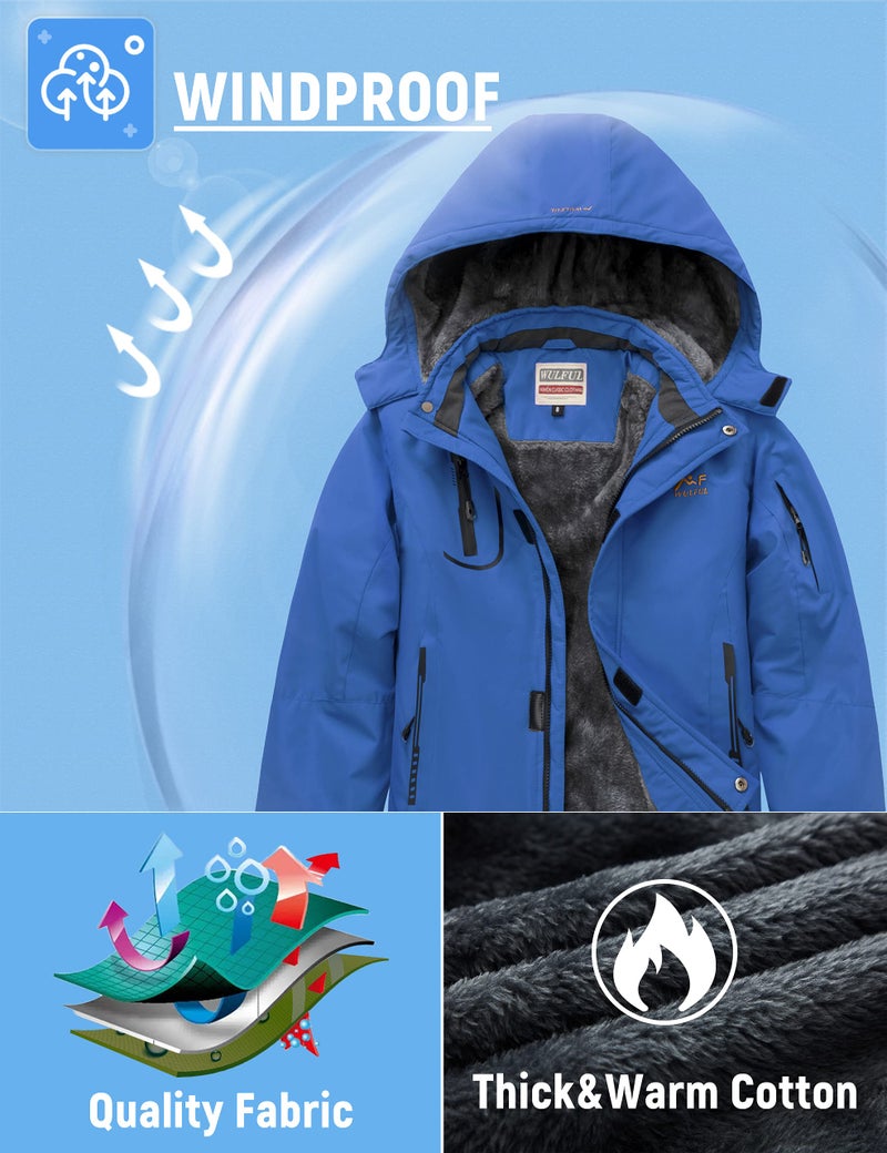 WULFUL Boy's Waterproof Ski Jacket Warm Fleece Hooded Winter Snow Coat - Image 4