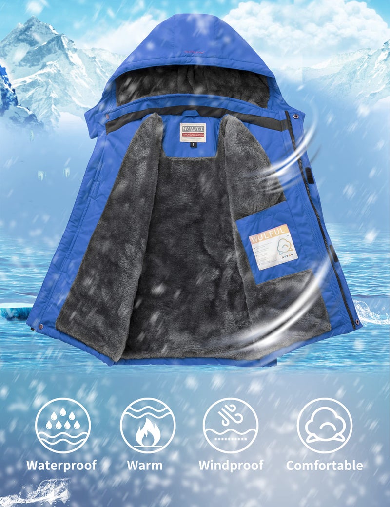 WULFUL Boy's Waterproof Ski Jacket Warm Fleece Hooded Winter Snow Coat - Image 3