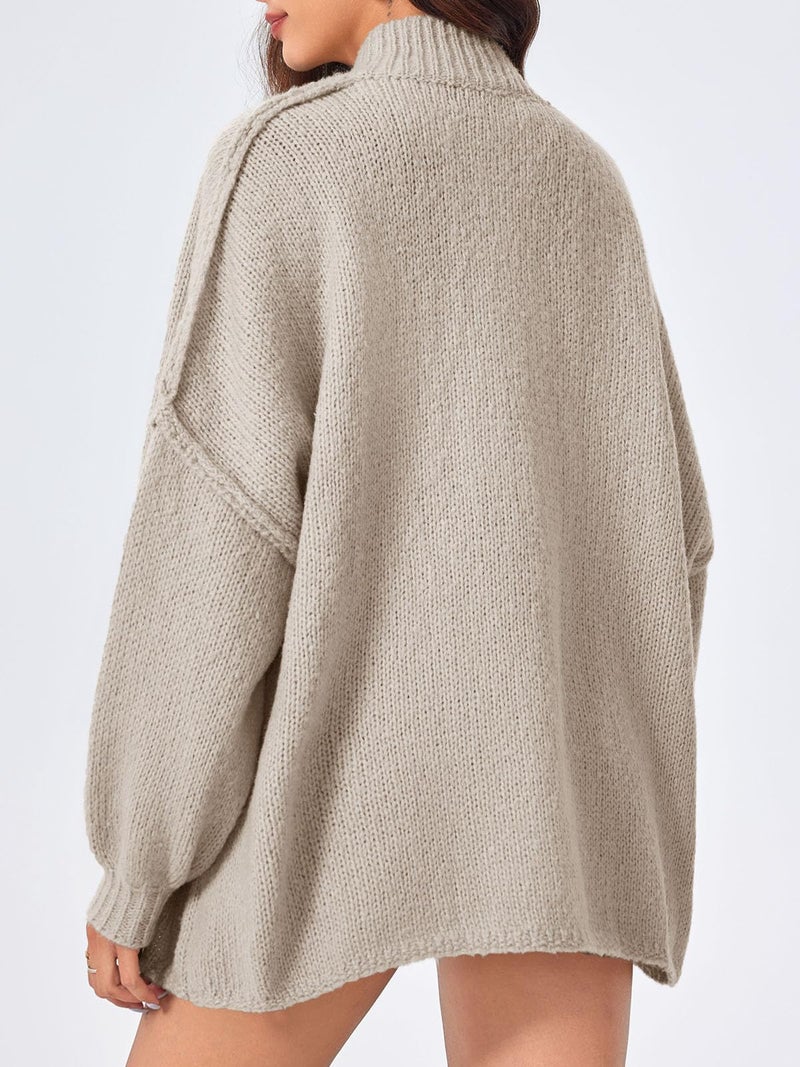 Saodimallsu Womens Oversized Cardigans Long Lantern Sleeve Button Down Chunky Knit Loose Fall Sweater Coats Khaki - Image 5