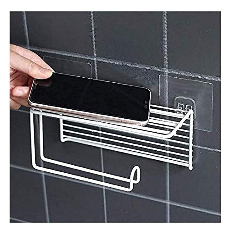 Vihax Toilet Tissue Paper Holder and MultiPurpose Shelf Wall Mount Storage Organizer for Bathroom Holds 1 Rolls Durable Metal Wire Design - Image 1