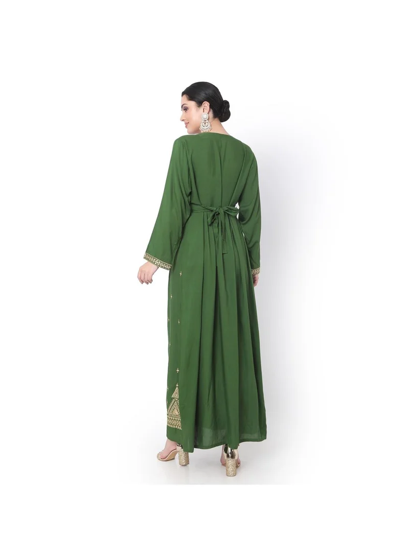 هانا آند سارا LONG EMBROIDERED VISCOSE SOLID GREEN COLOUR ARABIC JALABIYA DRESS