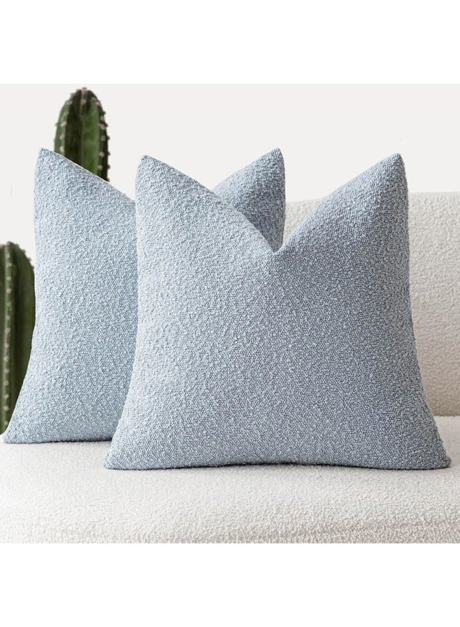 Foindtower Set of 2, Decorative Textured Boucle Throw Pillow Covers Accent Solid Pillow Cases Neutral Soft Cozy Couch Cushion Case for Chair Sofa Bedroom Living Room Home Decor 24 x 24 Inch Light Blue - Image 1