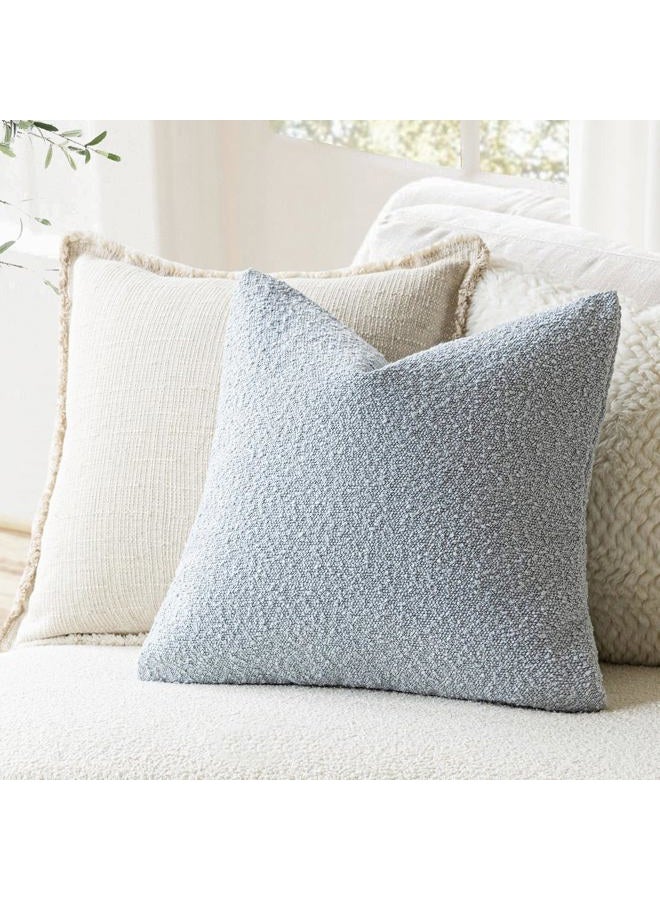 Foindtower Set of 2, Decorative Textured Boucle Throw Pillow Covers Accent Solid Pillow Cases Neutral Soft Cozy Couch Cushion Case for Chair Sofa Bedroom Living Room Home Decor 24 x 24 Inch Light Blue - Image 4