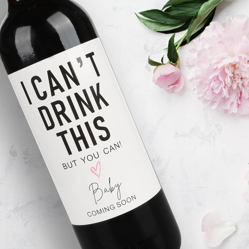 Aoemon I Can't Drink This But You Can - Pregnancy Announcements Wine Labels, Baby Announcement Wine Labels, Pregnancy Reveal Ideas, Pregnancy Announcements for Family, Funny Wine Bottle Labels (Set of 10) - Image 2
