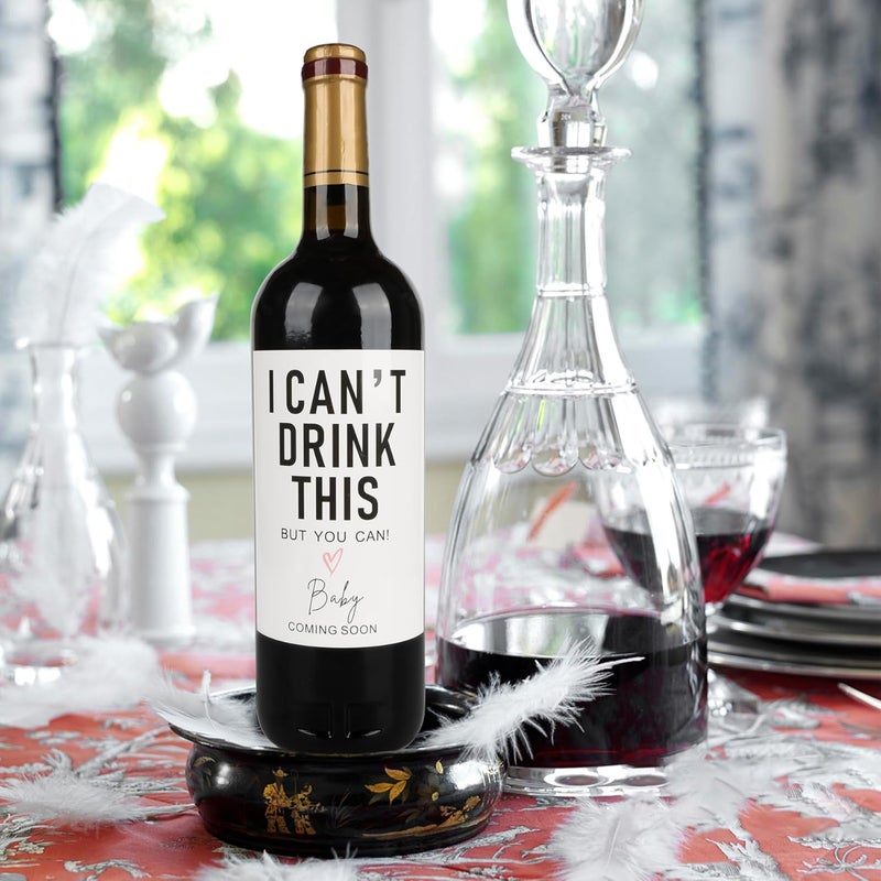 Aoemon I Can't Drink This But You Can - Pregnancy Announcements Wine Labels, Baby Announcement Wine Labels, Pregnancy Reveal Ideas, Pregnancy Announcements for Family, Funny Wine Bottle Labels (Set of 10) - Image 1