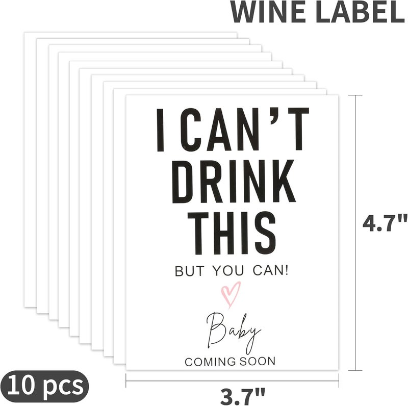 Aoemon I Can't Drink This But You Can - Pregnancy Announcements Wine Labels, Baby Announcement Wine Labels, Pregnancy Reveal Ideas, Pregnancy Announcements for Family, Funny Wine Bottle Labels (Set of 10) - Image 3