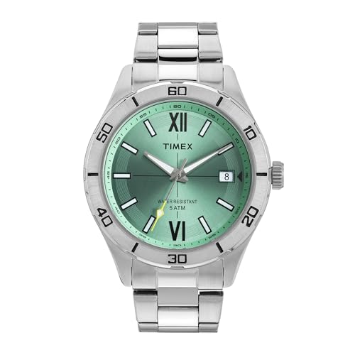 TIMEX Analog Watch for Men with Green Dial & Silver Stainless Steel Bracelet Band - Water Resistant Men's Wrist Watches -TWEG295SMU01 - Image 1