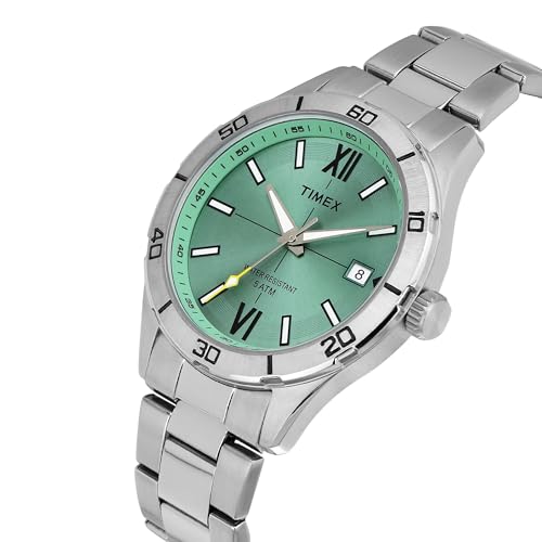 TIMEX Analog Watch for Men with Green Dial & Silver Stainless Steel Bracelet Band - Water Resistant Men's Wrist Watches -TWEG295SMU01 - Image 2