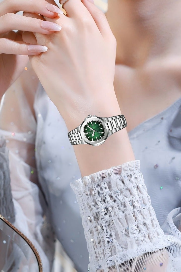 پوداجار الفولاذ المقاوم للصدأ حزام زوجين الكوارتز ووتش مجموعة، الفاخرة مضيئة للماء التقويم ووتش هدية للرجال النساء - Image 4