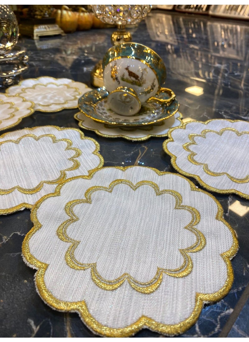 Bonny Home Galaxy Gold 6-Piece Cocktail Coffee Presentation Napkin Maraş Work Silver Embroidery Presentation Napkin  - Image 1